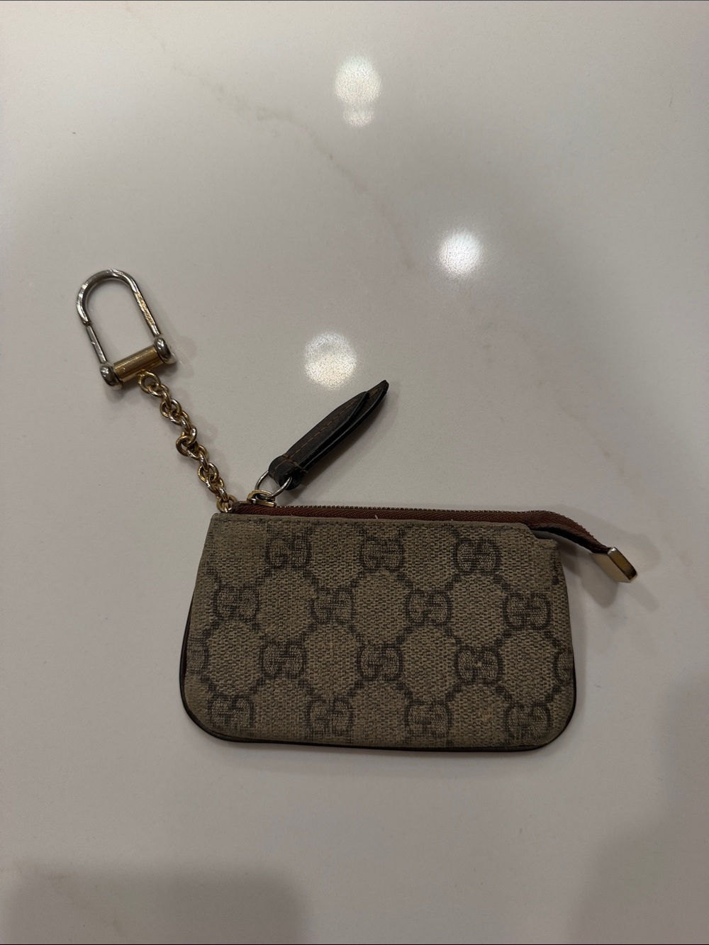 Gucci Beige GG Supreme Canvas Key & Card Holder with Chain